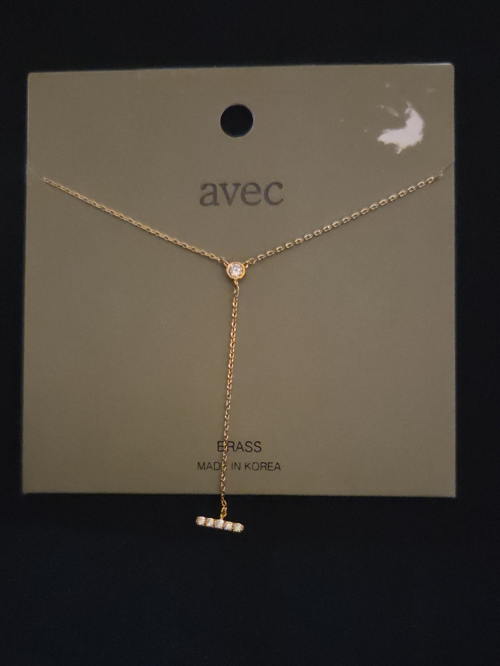 Gold Y-Shape Lariat Necklace with Clear Crystal Accent